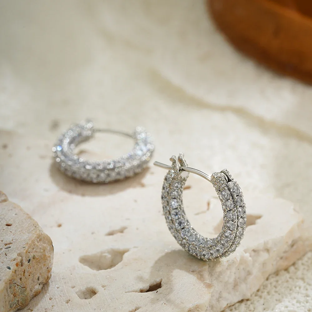 Italianate Embedded with Sparkling Zircon CZ Round Hoop Earrings Minimalist Gold Plated Ear Buckle Charm Rhinestone Jewelry Aros