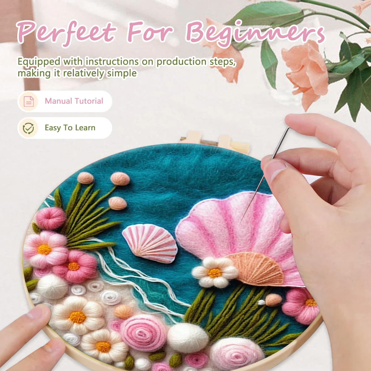 GATYZTORY Needle Felting Painting Kits Felt Painting Flower Kit Funny Wool Needle Felt Set For Beginners Used For Home Decor wool felting kit needle felt kit