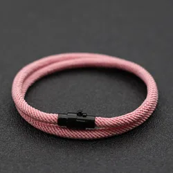 Minimalist Double Layer Men's Rope Bracelet with Magnetic Buckle - Stylish Gift - S 18.5cm 7.3Inch (Pink)