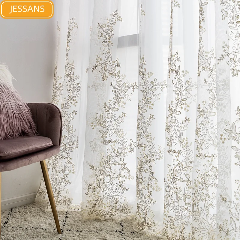 Lace Screen Curtains French Light Luxury Princess Embroidery Hollow Blank Gauze for Living Room Bedroom Bay Window Customization