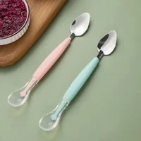 Stainless Steel Baby Cutlery Silicone Double Head Scraping Fruit Puree Spoon Complementary Food Spoon 2