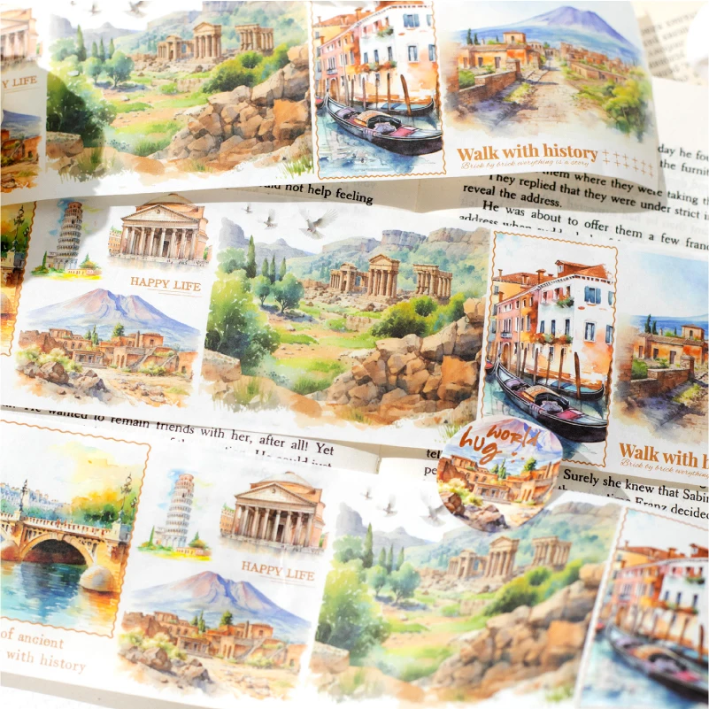 Yoofun 7x200cm Travelling The World Buildings Washi Tape DIY Scrapbooking Collage Junk Journal Sticker Label Masking Tape 5