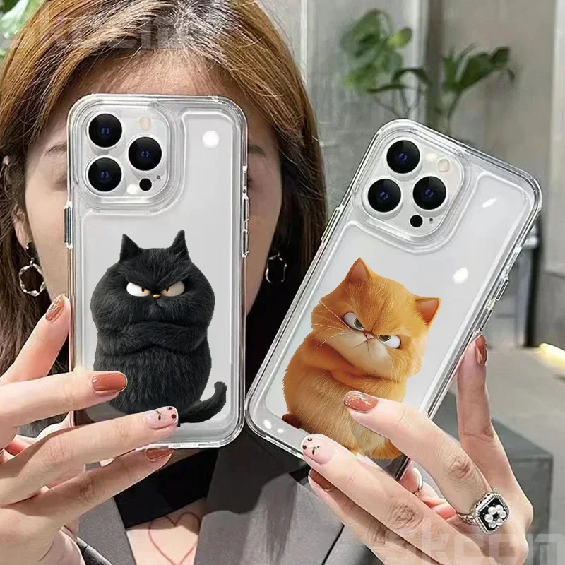 Playful Cat Design Clear Shockproof Phone Case - Soft Cover