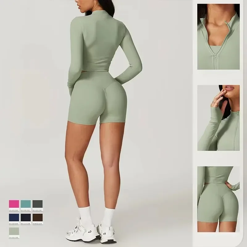 Yoga Set 3Pcs Sports Set Women Workout Suit Quick-Drying Yoga Clothes Gym Jackets Sportswear Female Running Jackets Women