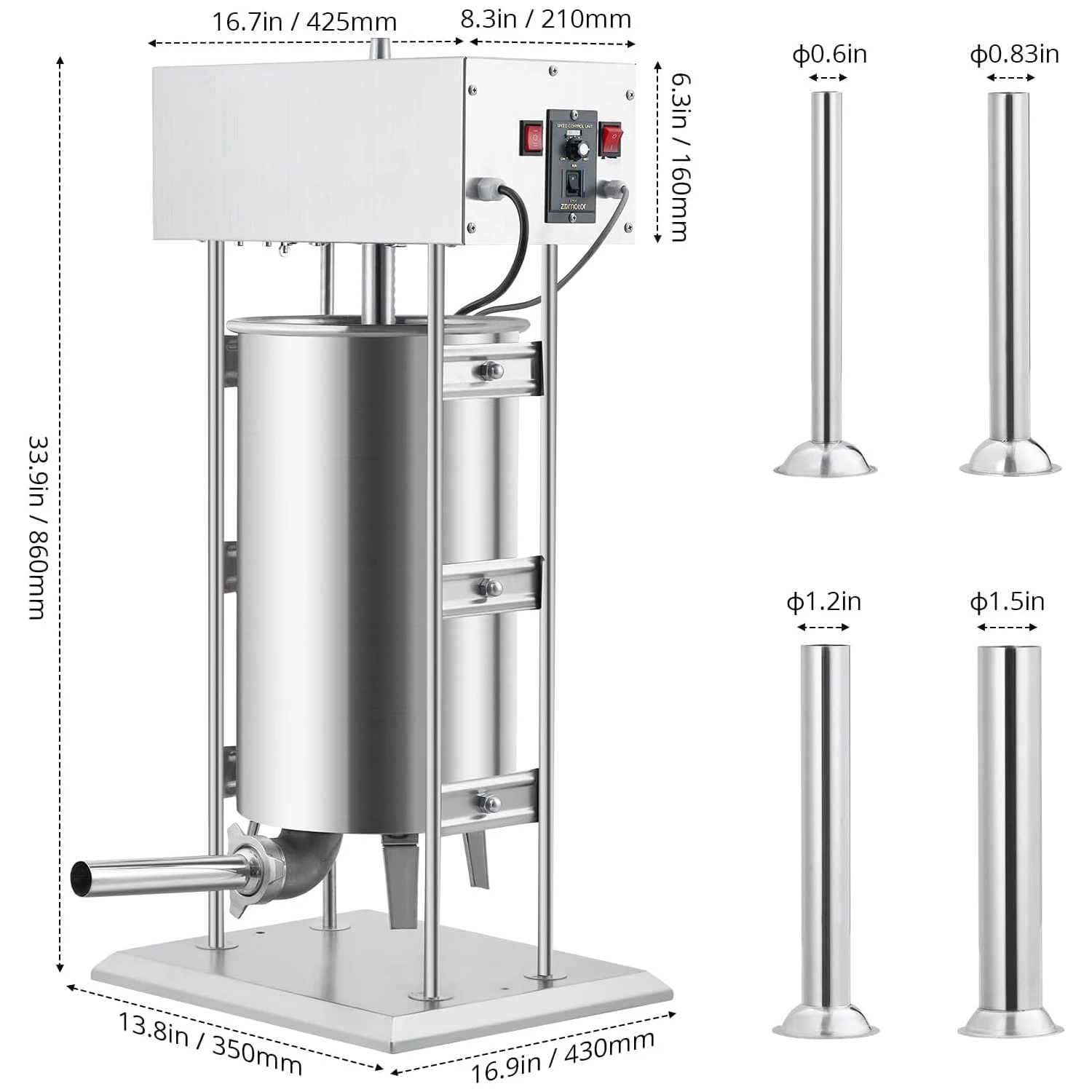 25 L Electric Sausage Stuffer Vertical Meat Stuffer Infinitely Adjustable Speed Upright Sausage Stuffing Machine for Commercial