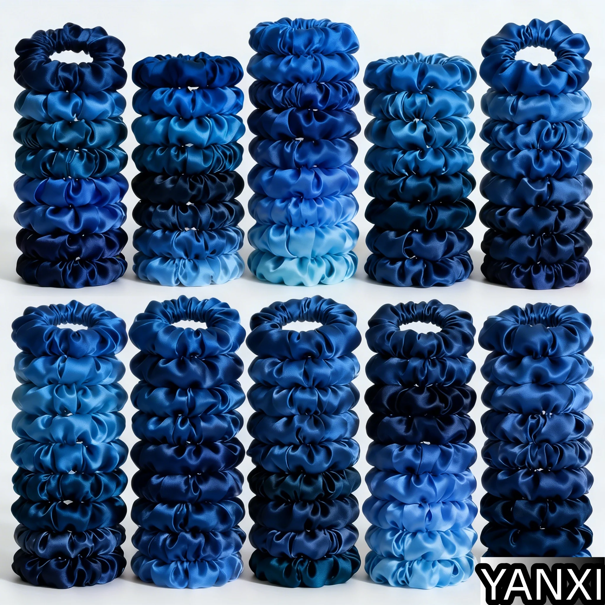 1/30/60/100 Stück Haargummis aus Satin für Damen, blau, klein, 6,5 cm, Haarschmuck, lässig, niedlich, Pferdeschwanzhalter, elastisches Gummiband – Detail 5