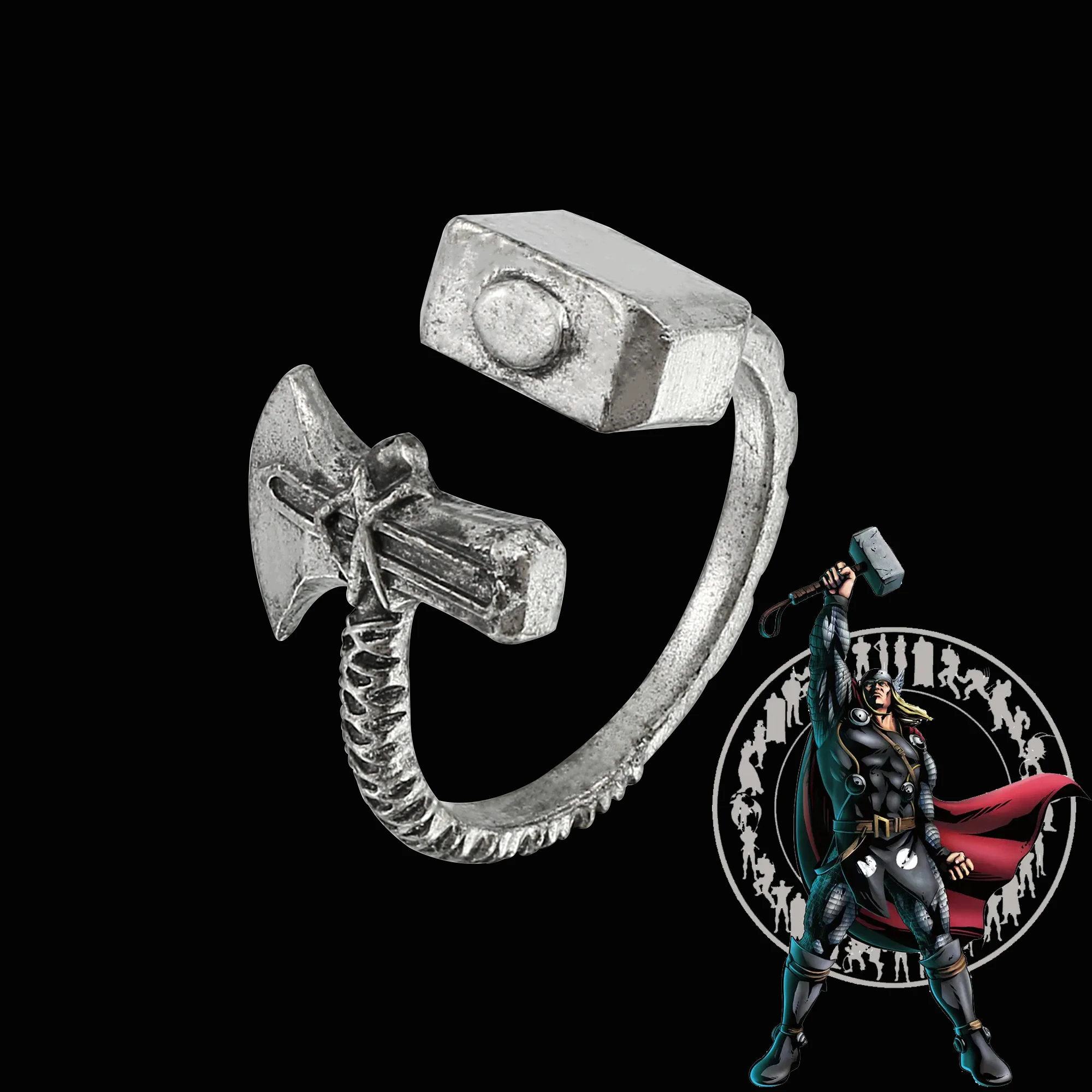 Disney Marve Superhero Thor Ring Men Retro Finger Accessori Gioielli Per Feste Avengers Thor Hammer Stormbreaker Rings Fans Gift