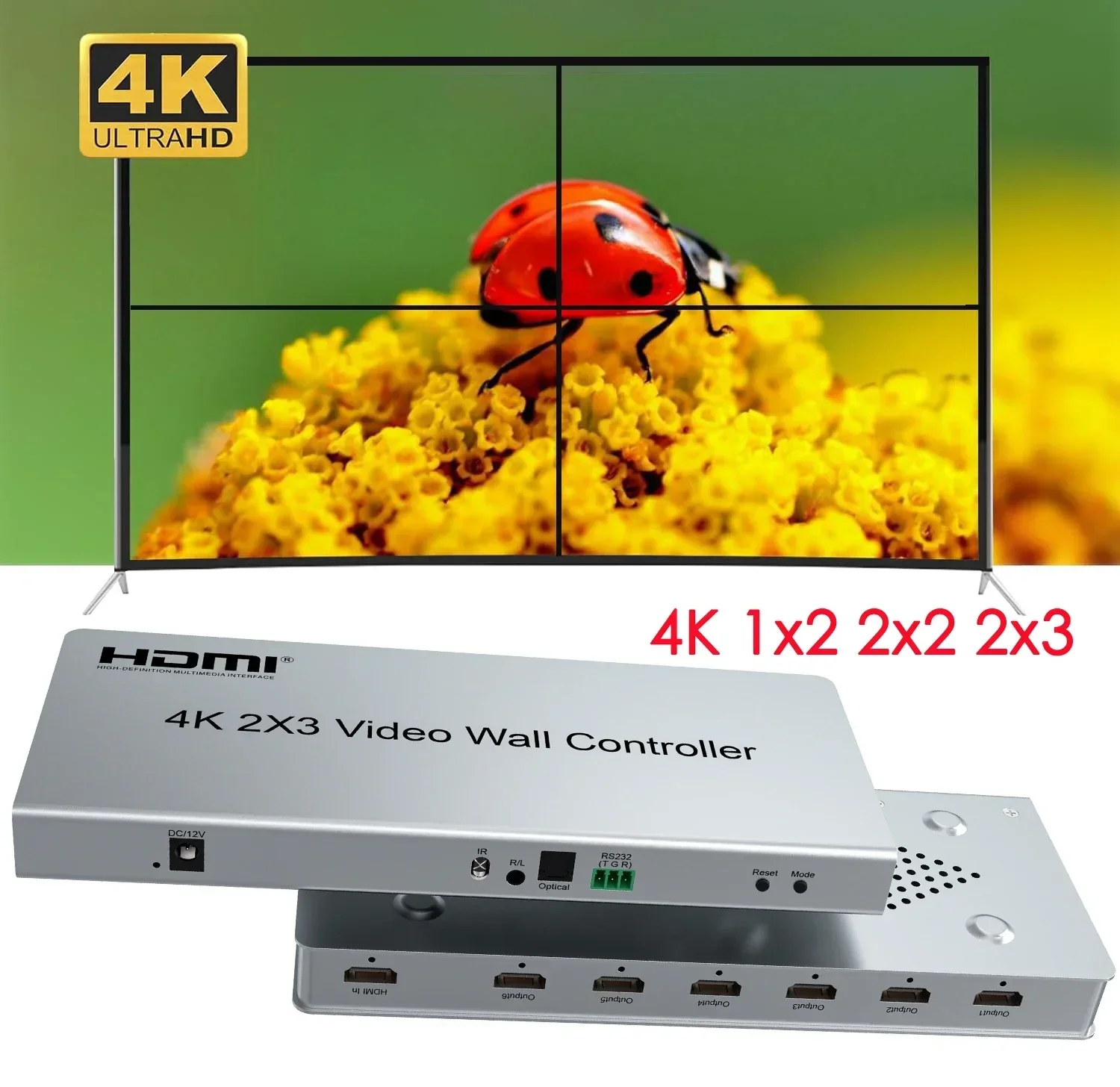 4K 2x3 HDMI 비디오 월 컨트롤러 2x2 2x1 1x2 3x2 2 4 6 멀티 스크린 TV 월 스티칭 프로세서 멀티 스크린 비디오 스플라이서 박스