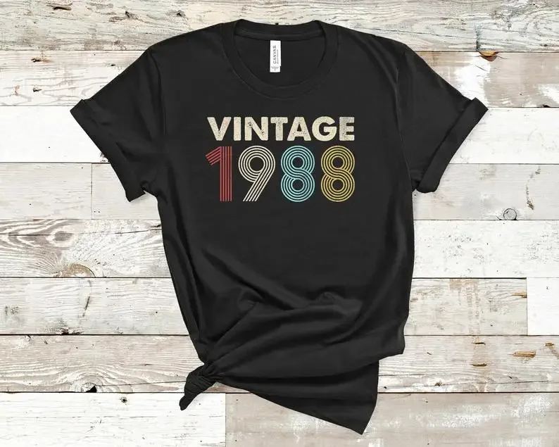 

Vintage 1988 Distressed Retro Fade 35rd Birthday Gift Party Shirt Cotton Short Sleeve Top Tees Plus Size O Neck unisex Clothing