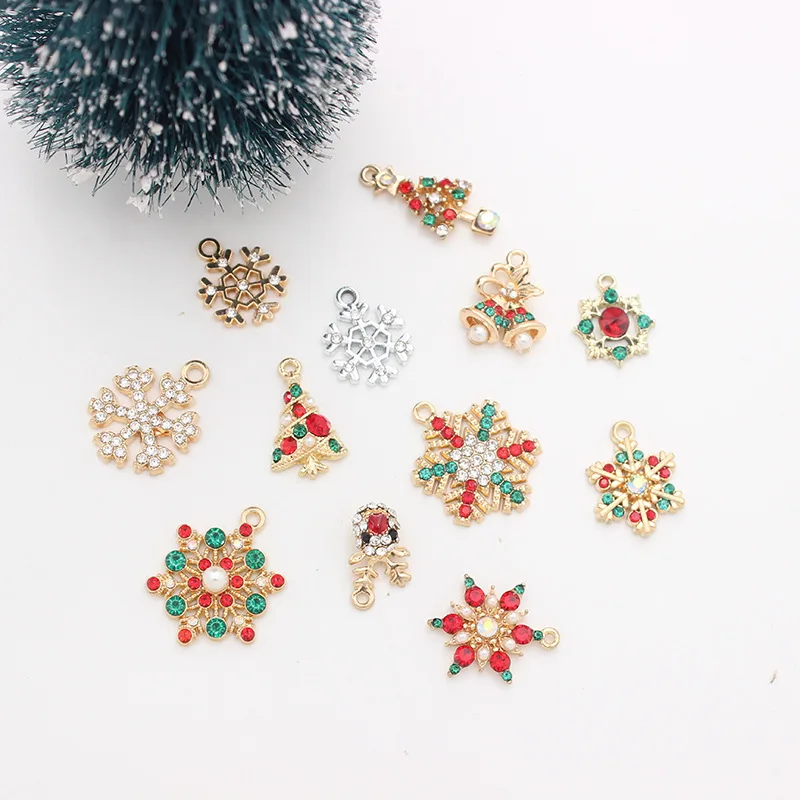10pcs Colorful Christmas Snowflake Tree Zircon Pendant for Making Necklace Charm DIY Jewelry Accessories Wholesale