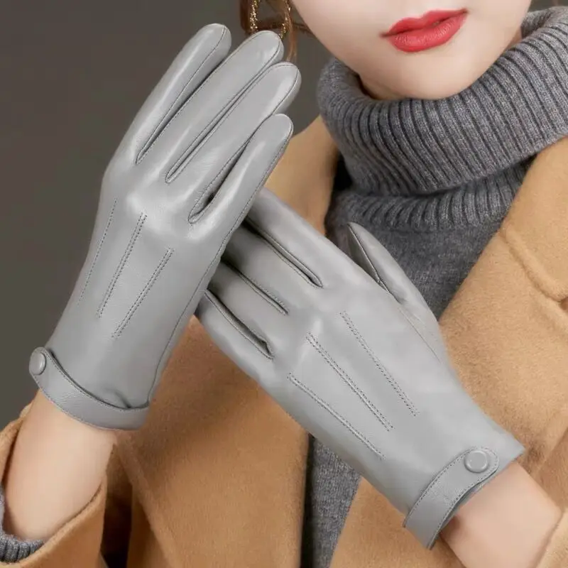 

Women's Fashion Real Goatskin Leather Gloves Warm Winter Ladies Thin Color Gloves And Mittens