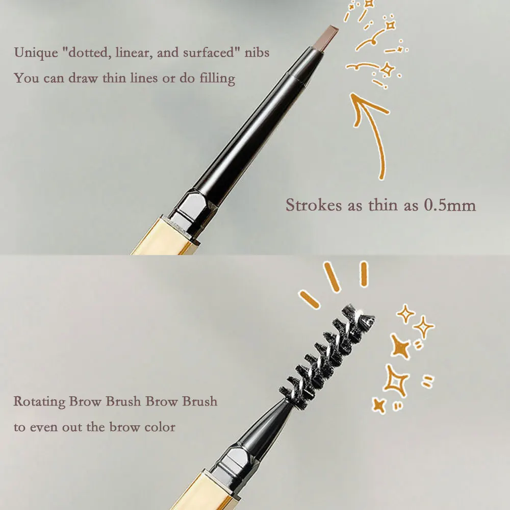 Small gold bar double-ended eyebrow pencil three-dimensional eyebrow shape long-lasting without smudging, slender and natural 3