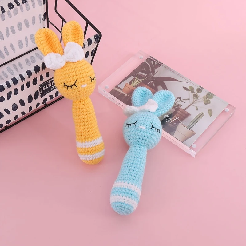 

Cartoon Animal Handmade Rattle Babies Toy Animal Shape Teether Toy Crochet Handheld Appease Sleeping Toy for Babies