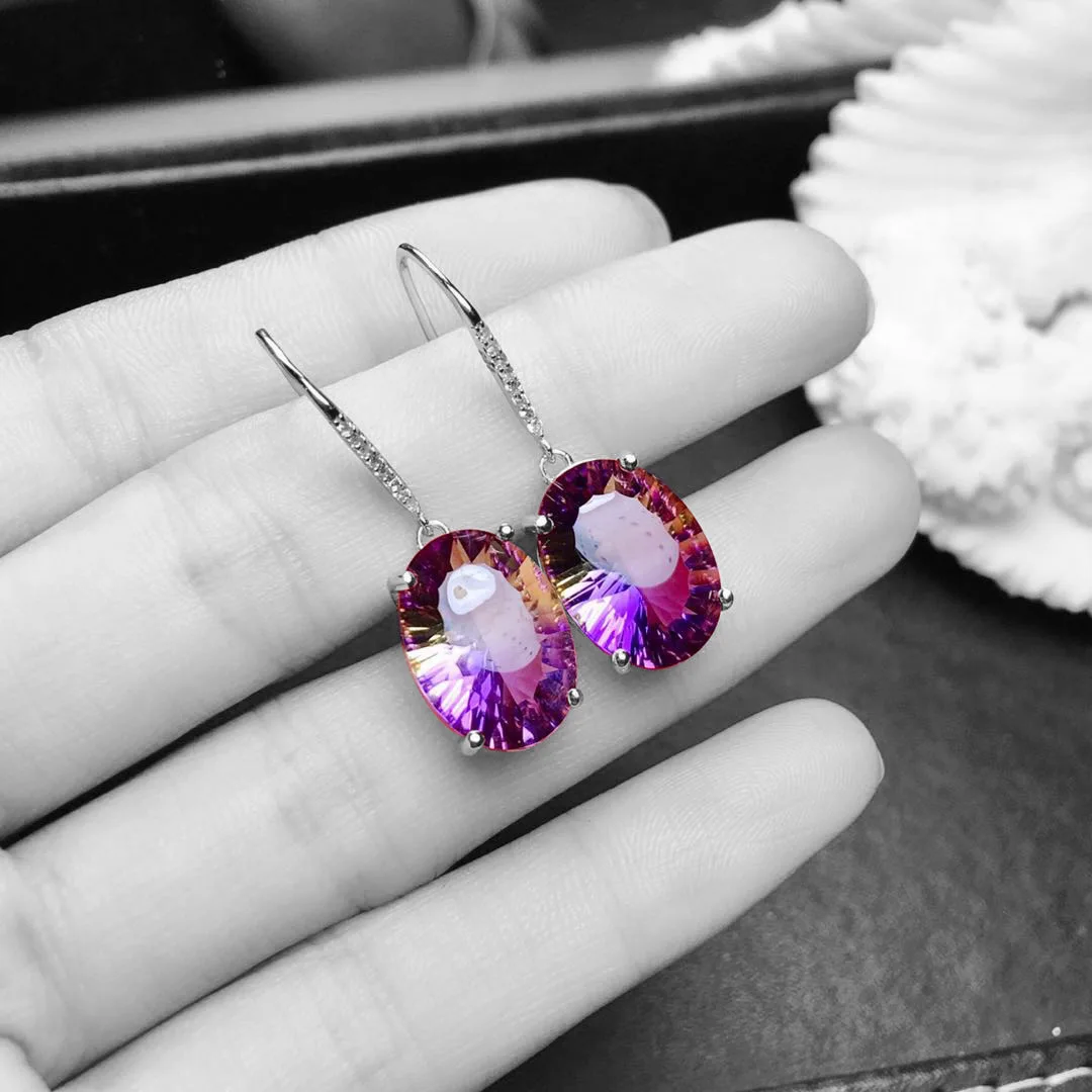 

Colorful Stone Water Drop Pear Earrings 925 Silver Rainbow Earring Jewelry for Women Wedding Party Gifts