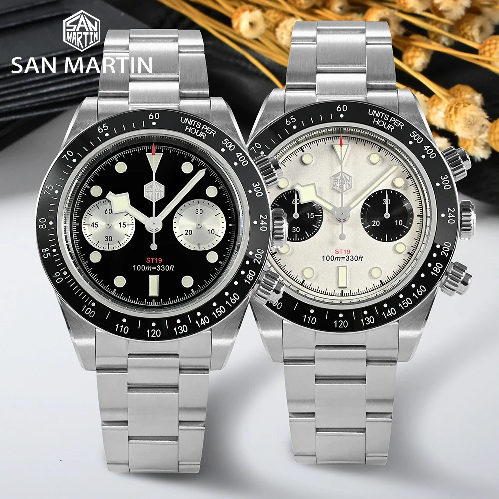 San Martin 40mm Panda BB Chronograph Mens Watch Sports Fashion Style ST1901 Manual Mechanical Sapphire Waterproof 100M BGW-9 mechanical watch