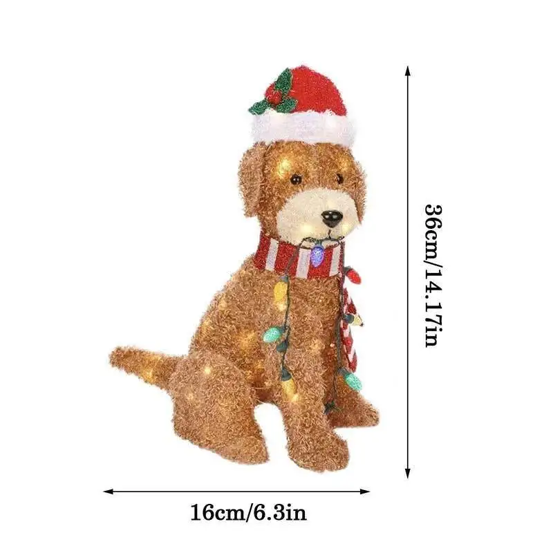 Christmas Lighted Goldendoodle Decor Waterproof LED Dog Figure Ornaments Wearing Xmas Hat for Home Garden Front Pathway Walkway