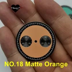 Vintage Matte Black Watch Dial with Luminescent Hour Index Dots and Twin Sub - Dials, 32.5mm (NO.18 Matte Orange)