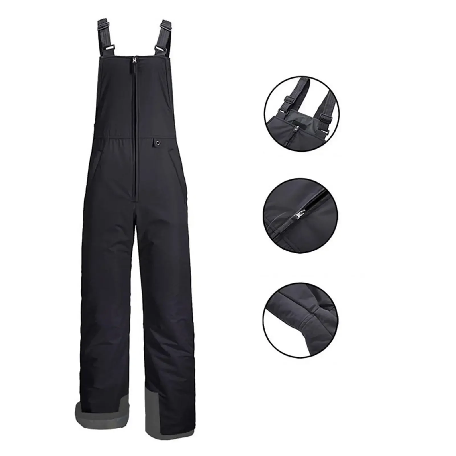 Insulated Ski Pants Overalls Ripstop Warm Insulated Snowboard Overalls Comfortable Snow Bibs Ski Pants For Men And Women Black