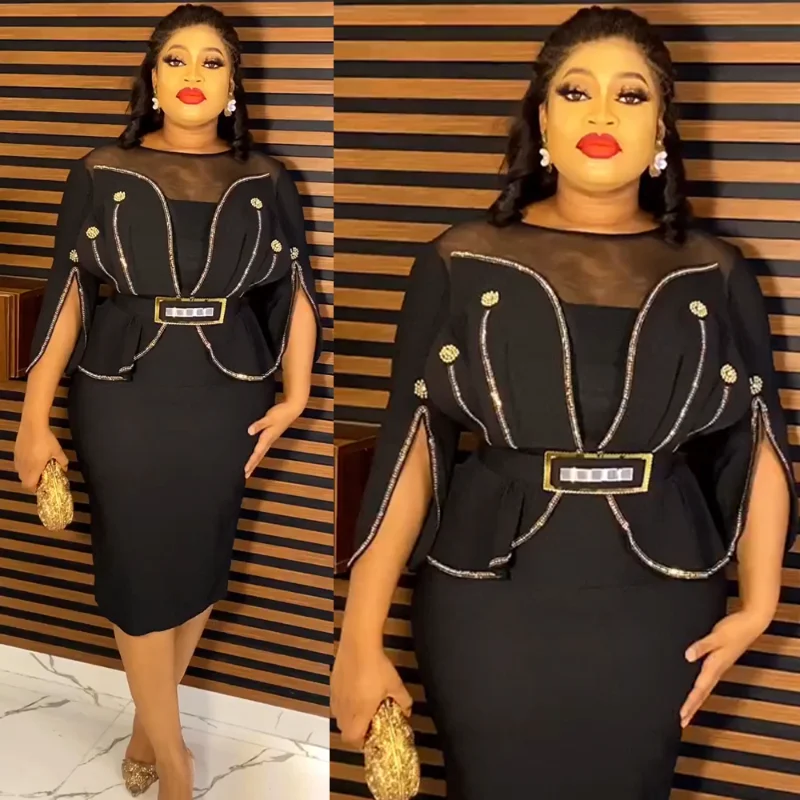 

2023 Summer African Women Dresses Wedding Party Gown Plus Size Dashiki Outfits Office Ladies Party Dress Robe Africaine Femme