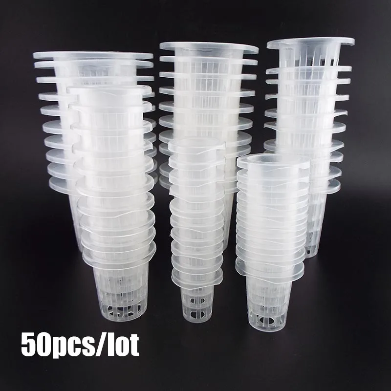 Nursery Pots 50Pcs Plant Grow Pots Net Hydroponic Colonization Mesh Plastic Basket Holder Aeroponic Vegetable Planting Soilless