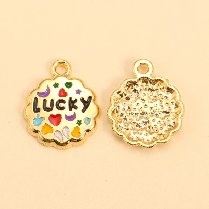10Pcs Gold-plated Metal Charms Enamel Lucky Letter Pendants for