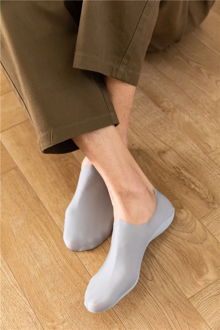 5pairs Men's Socks Cotton Breathable Summer Ultra-thin No Show Ice Silk Sock Silicone Non-slip Bottom Absorb Sweat Men Boat Sock