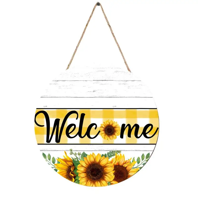

Welcome Door Sign Front Gallery Decoration Farmhouse Pastoral Style Porch Round Wooden Hanging Board Is Suitable for Homes