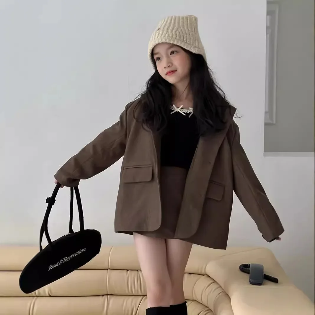 طقم تنورة بدلة لخريف 2024 سترة بدلة فضفاضة وشورت ت...