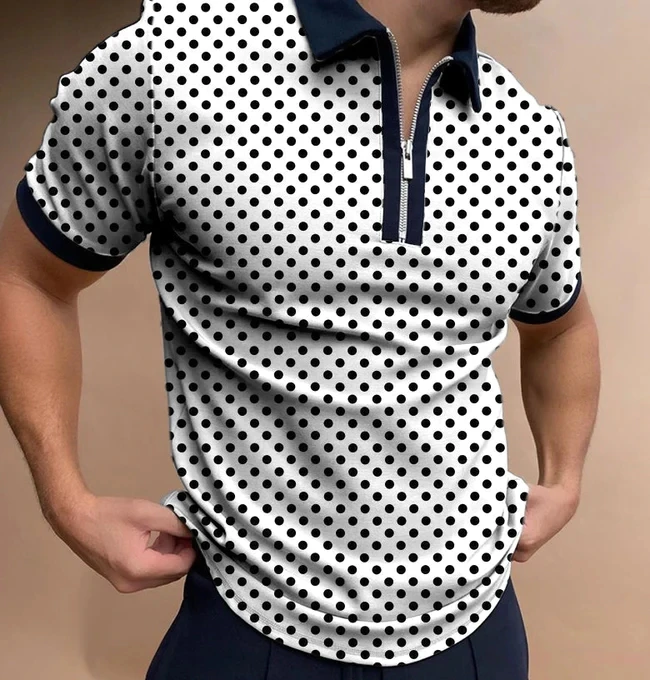 

Men's Polka Dot Short Sleeve Polo Shirt 3D Printed Zip Up Polo Shirt Casual Fitness Collar Regular Fit Polo Shirt