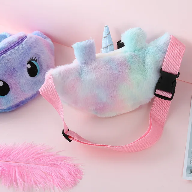 Children's Fanny Pack Cute Unicorn  Plush Toys Belt Gradient Color Chest Bag Cartoon Coin Purse Travel Chest Bag Girls Waist Bag 4