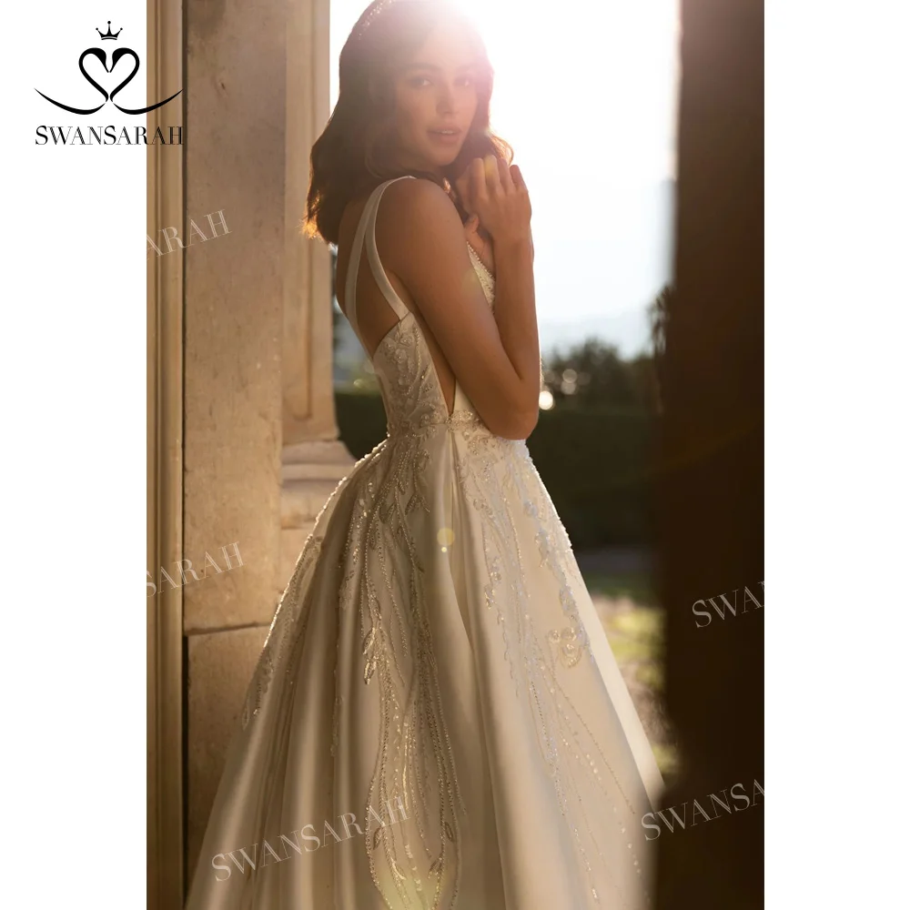 V-neck Sleeveless Wedding Dress 2025 Beading Open Back customized Princess Bride Gown SwanSarah P277 Vestido De Novia 4
