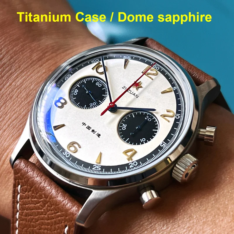 

Titanium Pilot Chronograph Watch Tianjin ST19 Hand Wind Mechanical Wristwatches Men 40mm Military Chrono Watch Panda Clocks 1963