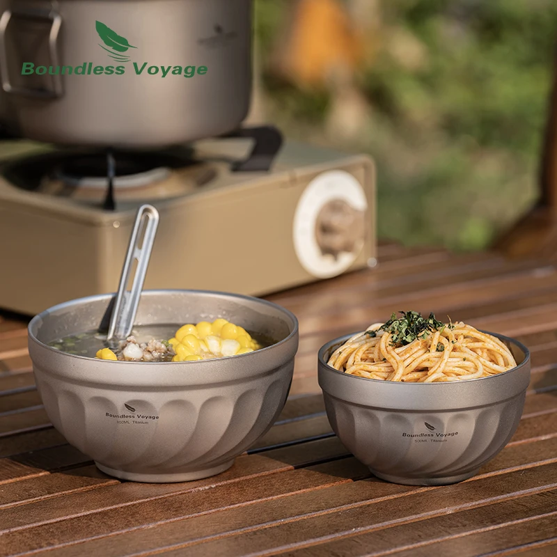 Titanium Tableware Boundless Voyage Titanium Double Walled Bowl Ultralight Outdoor Camping Travel Tableware Rice Soup Oatmeal Yogurt Serving Bowls