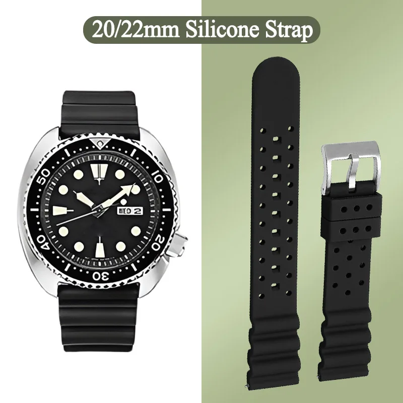 Silicone Rubber Waterproof Sport Watch Strap for Men - Diving Bracelet Wristband, 20mm/22mm