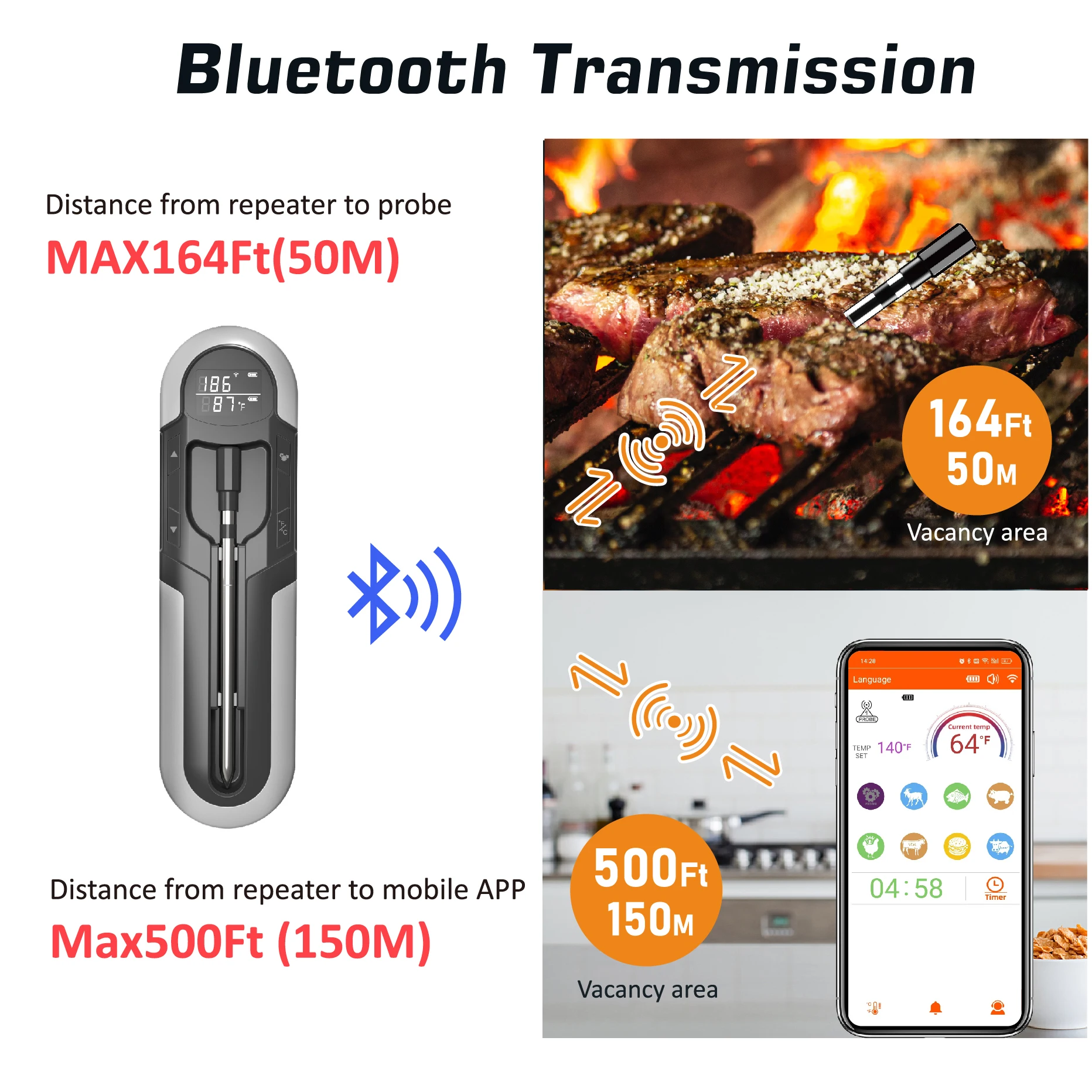 Wireless Cooking Thermometer Food Meat Steak Digital Bluetooth Barbecue Accessories Kitchen Oven Grill BBQ Smart Thermometers 4