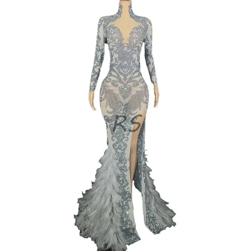 Sexy-Sparkly-Rhinestones-Feather-Transparent-Evening-Prom-Gown-Birthday ...