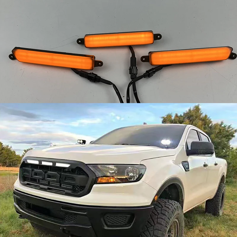 Auto exterior accessories for Ford Ranger T8 Everest 18 21 Mesh Mask Cover Led Lighting Fog Lamps Front Led Drl Daytime Lights