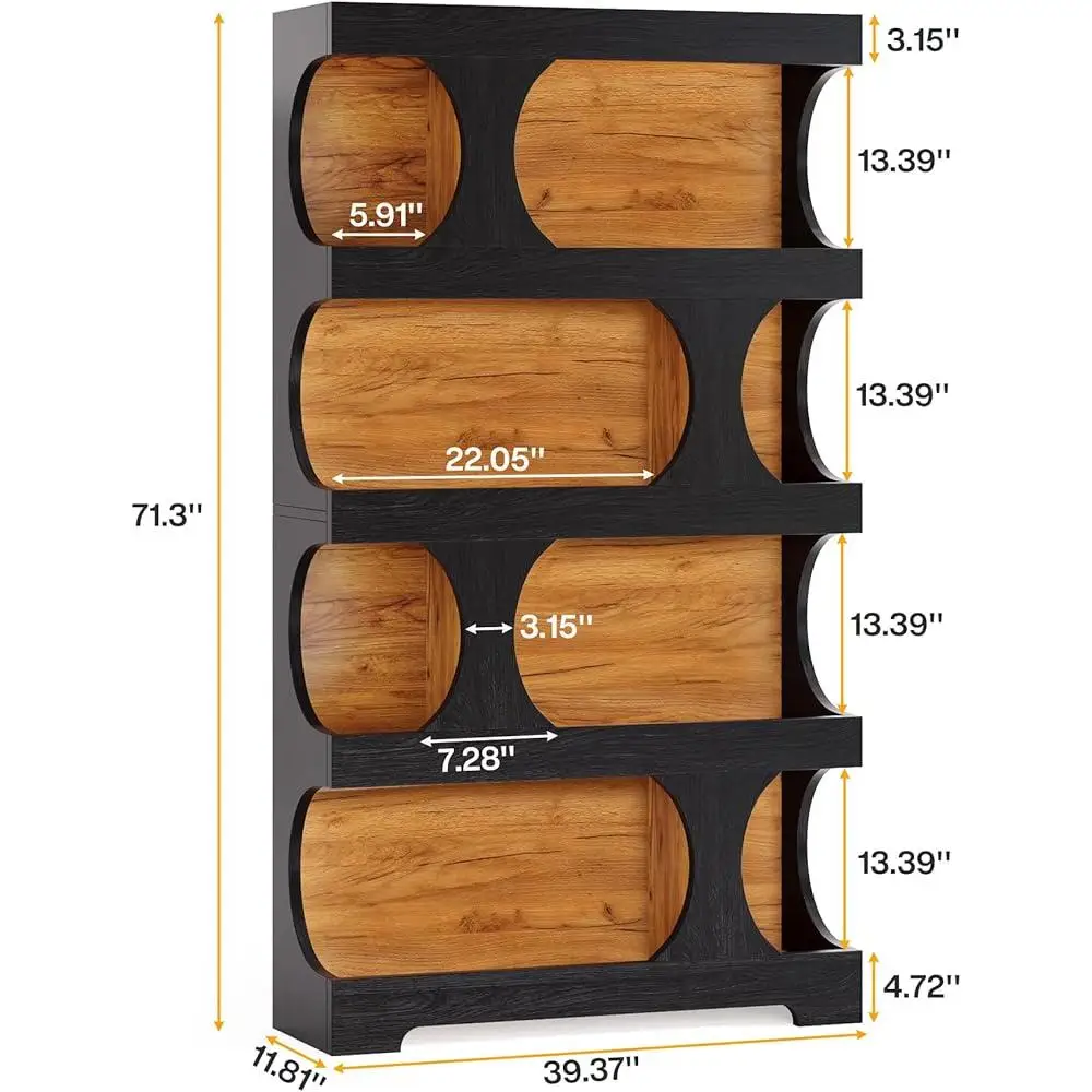 S Shaped Tall Bookcase Set of 2 4 Tier Modern Freestanding Storage Shelving Stylish Bookshelf Space Saving Display Units 3