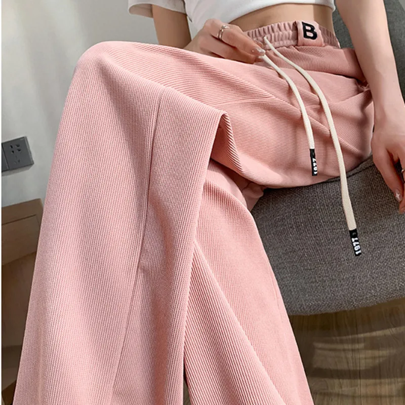 2023 Newest Drawstring Pants Women Fashion Spring Summer Loose Wide Leg Trousers Female Chic Casual Straight Y2K Bottoms Korean plaid parkas women loose young casual zip up ulzzang winter female students sweet retro outwear windproof newest chic holiday