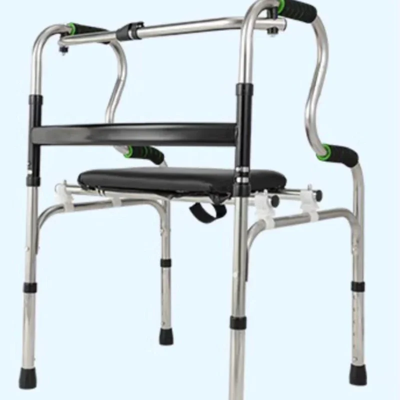 Stainless Steel Walking Crutches-4-Legged, Non-Slip Folding Cane Stool, Portable Light Wheelchair Walkers for Elderly