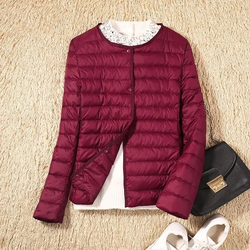 

2023 New Winter Women Down Coat Ultralight Collarless Duck Down Jacket Portable Female Padded Parkas Puffer Overcoat
