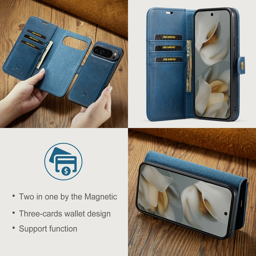 Magnetic Leather Wallet Case with Cash and Card Pockets