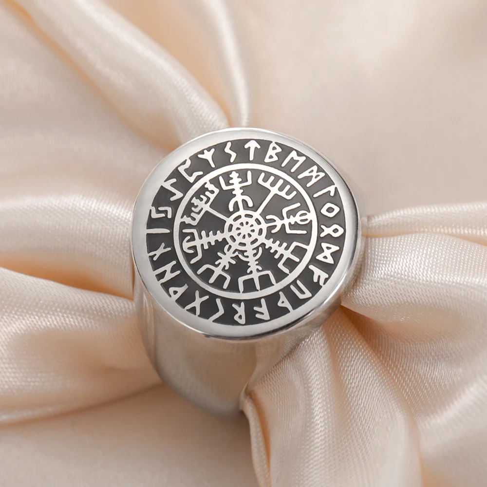 Dawapara Nordische Runen Vegvisir Ring Kompass Skandinavien Schutz-Talisman Edelstahl Herrenring – Detail 14