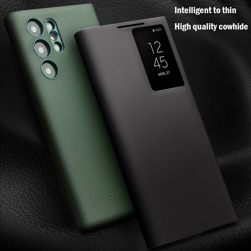 QIALINO Genuine Leather Smart s23 Case for Samsung Galaxy S22 S22+ S22 Ultra Light Phone Cover with Smart View Case for S23Ultra
