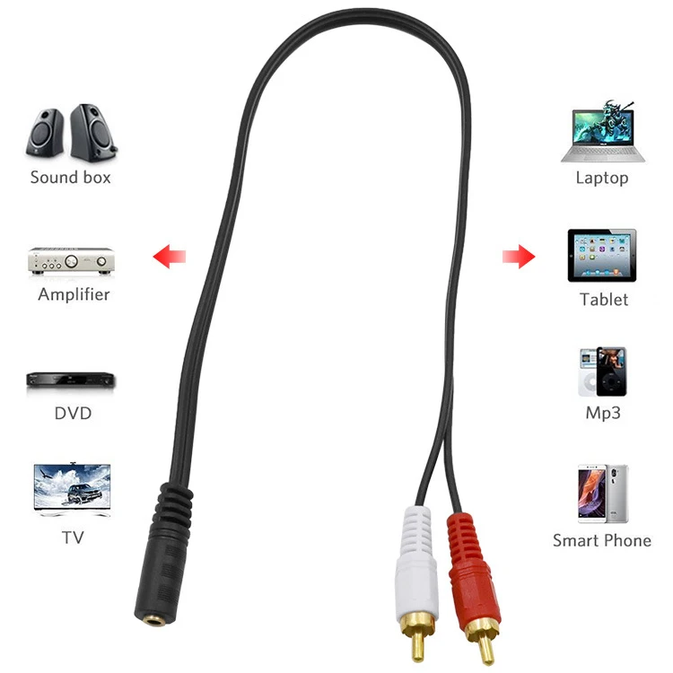 Universal 3.5mm Stereo Audio Female Jack To 2 RCA Male Socket To Headphone 3.5 Y Adapter Cable 50cm Home Tool Accessories