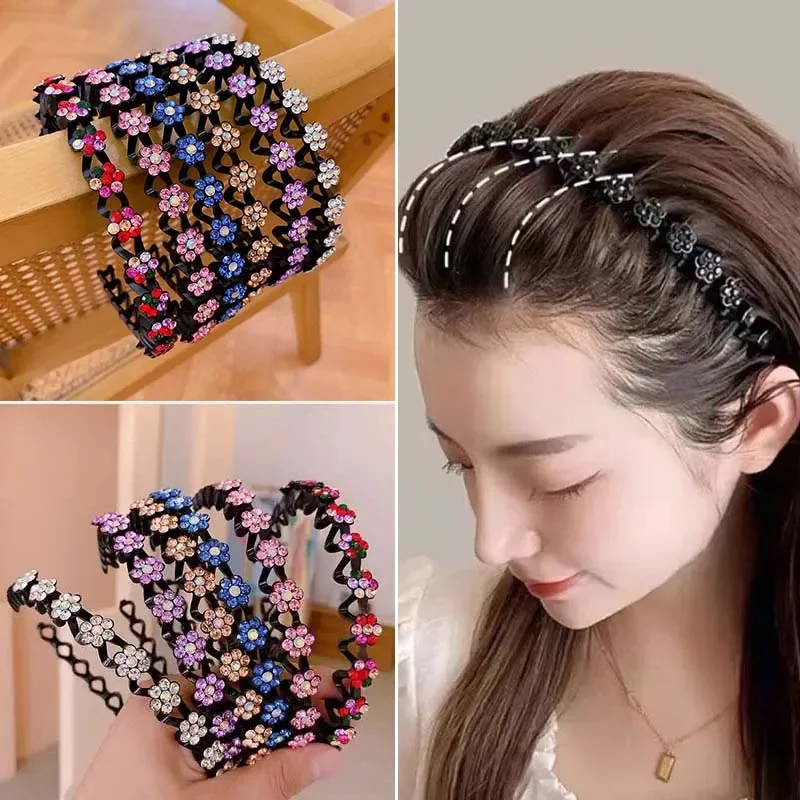 

ncmama New Pearl Non-Slip Hairbands Rhinestone Flower Headband For Women Hair Hoop Bands Bezel Girls Fashion Hair Accessories