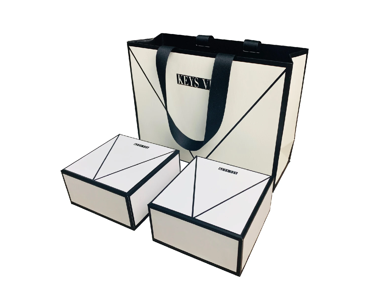 

Custom Luxury White And Black Jewelry Gift Packing Paper Carry Bag With Black Satin Ribbon Handle