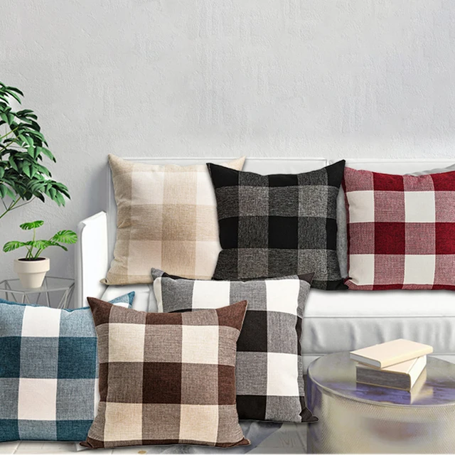 Geometriai Stílusú Párna Borító Kockás Minta Piros Szürke Fekete Kék Bézs Csíkpárnák Burkolatok Otthoni Dekoráció Kanapék Ülés Tok