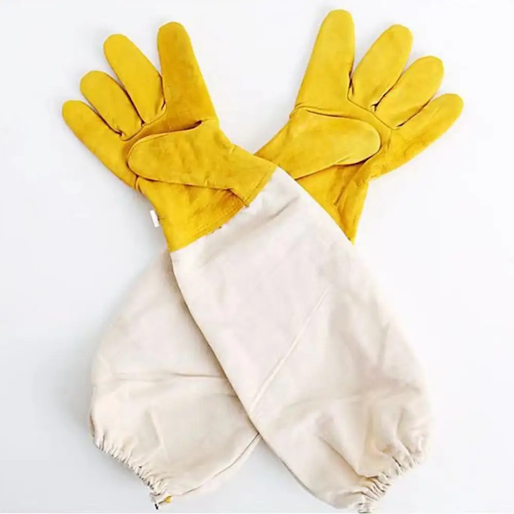 Honey Harvesting Gloves Bee Inspection Gloves Protective Beekeeping Breathable Canvas Goat Leather Sleeves for Anti-bee