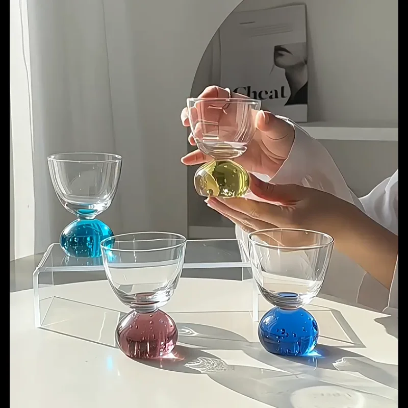 Color Round Ball Bubble Ice Cream Cup Light Luxury Vintage Ins Style Glass Cup Dessert Milkshake